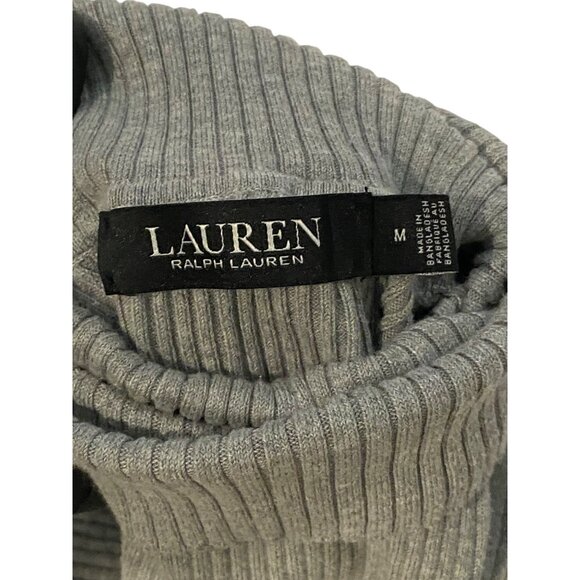 Lauren Ralph Lauren Gray Ribbed Turtleneck Sweater Medium - Picture 2 of 4